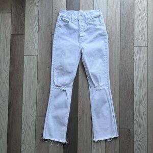 MOTHER White Frayed Hem Flare Jeans